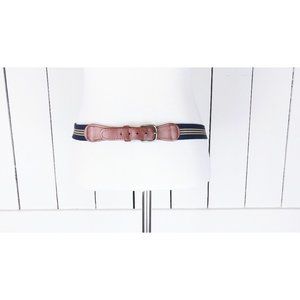 Blue and yellow striped elastic stretch canvas leather belt